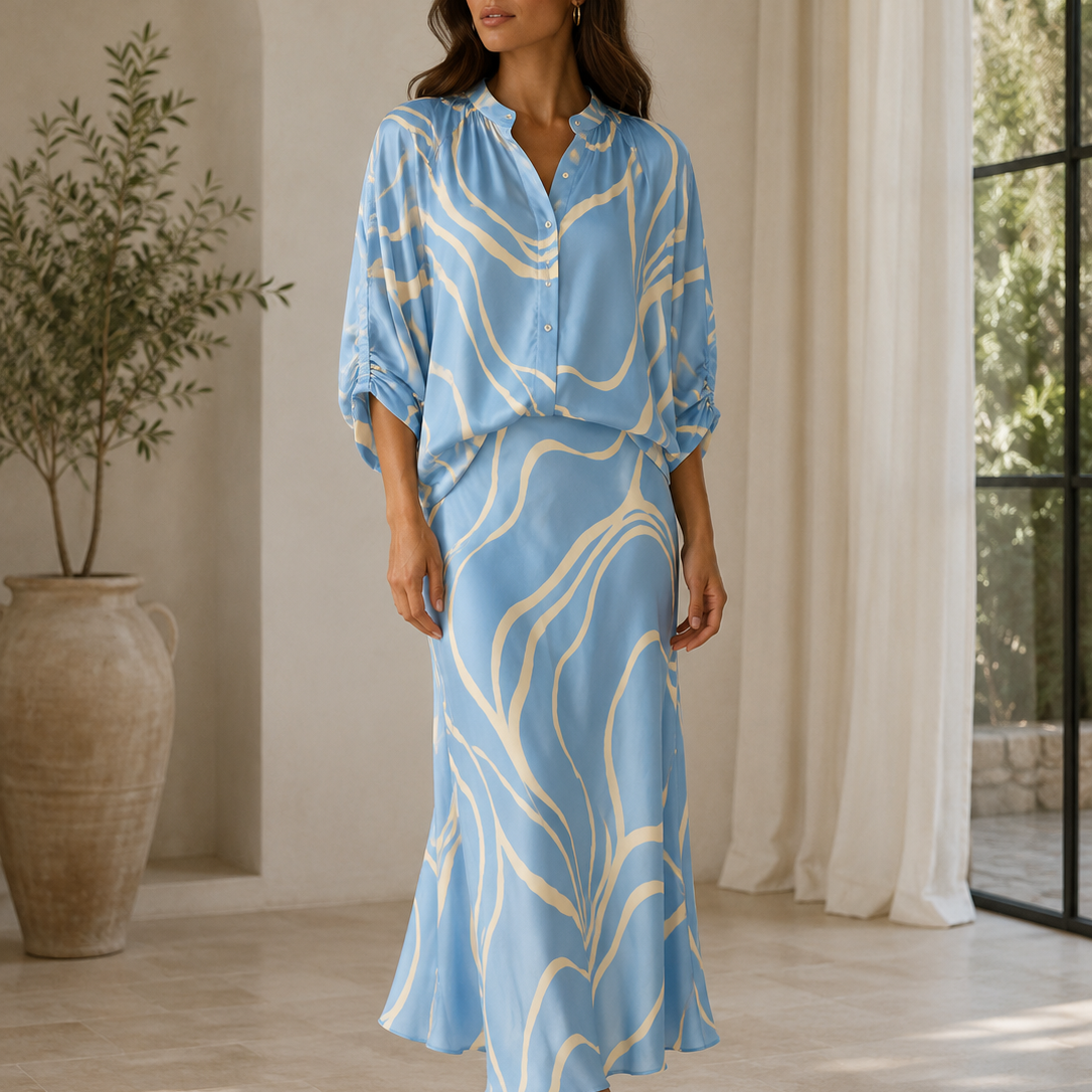 Abby - Abstract Print Satin Blouse