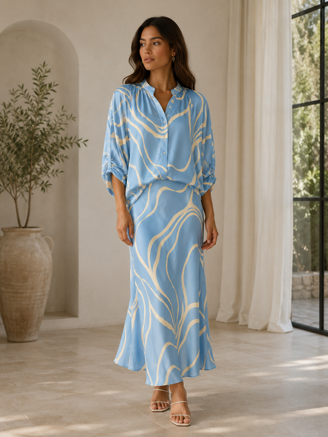 Abby - Abstract Print Satin Blouse