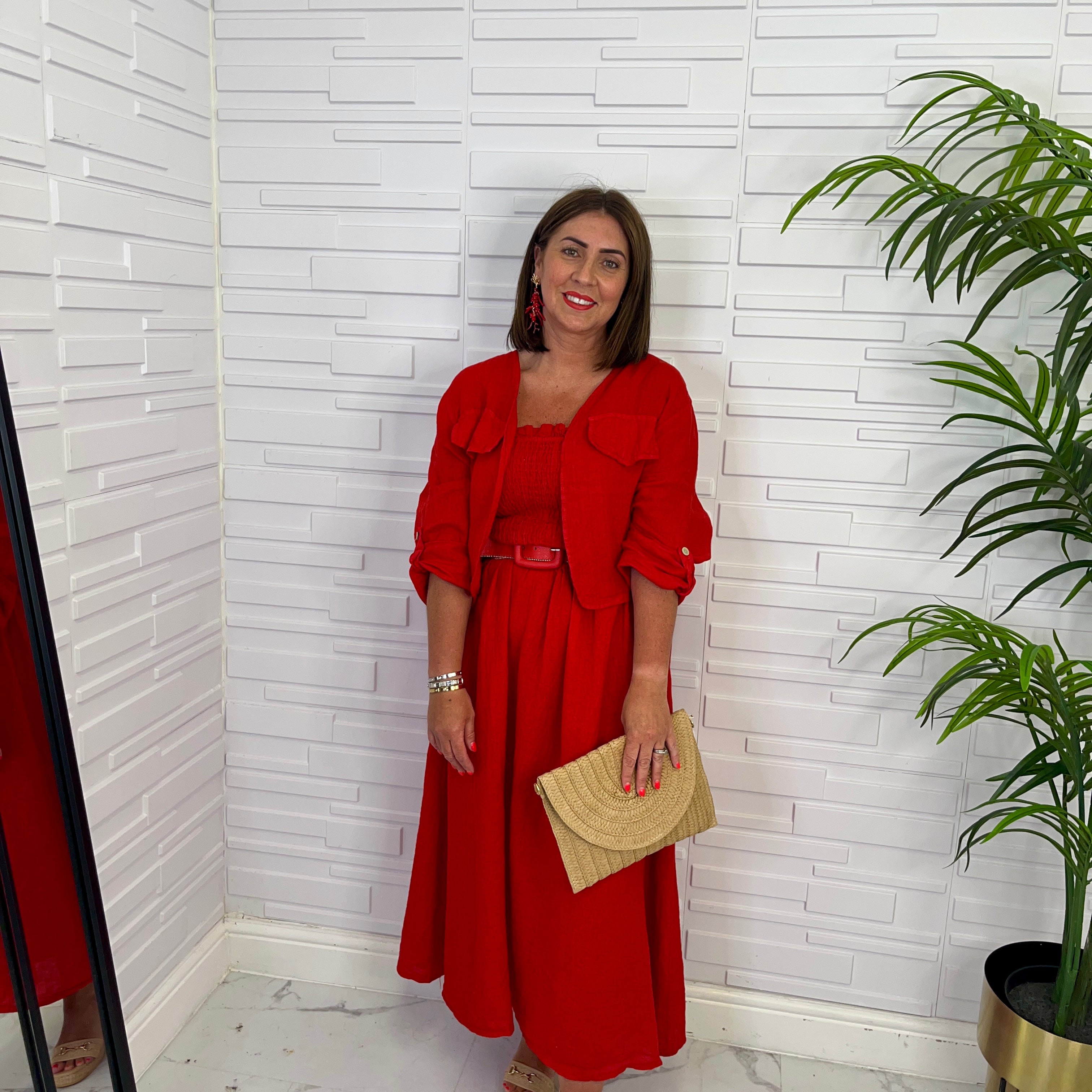 “Lizzie” Red Linen 2 Piece Set