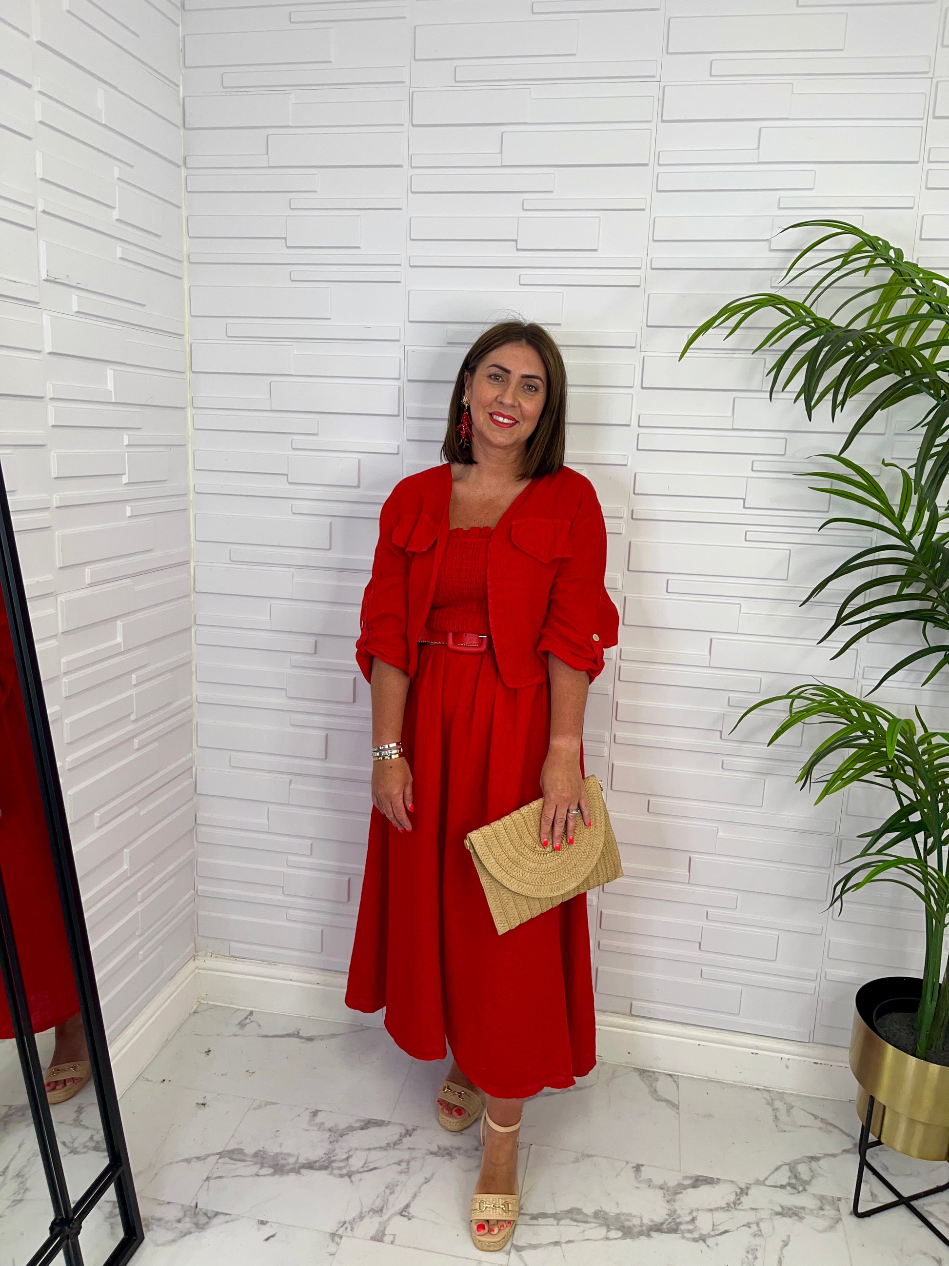 “Lizzie” Red Linen 2 Piece Set