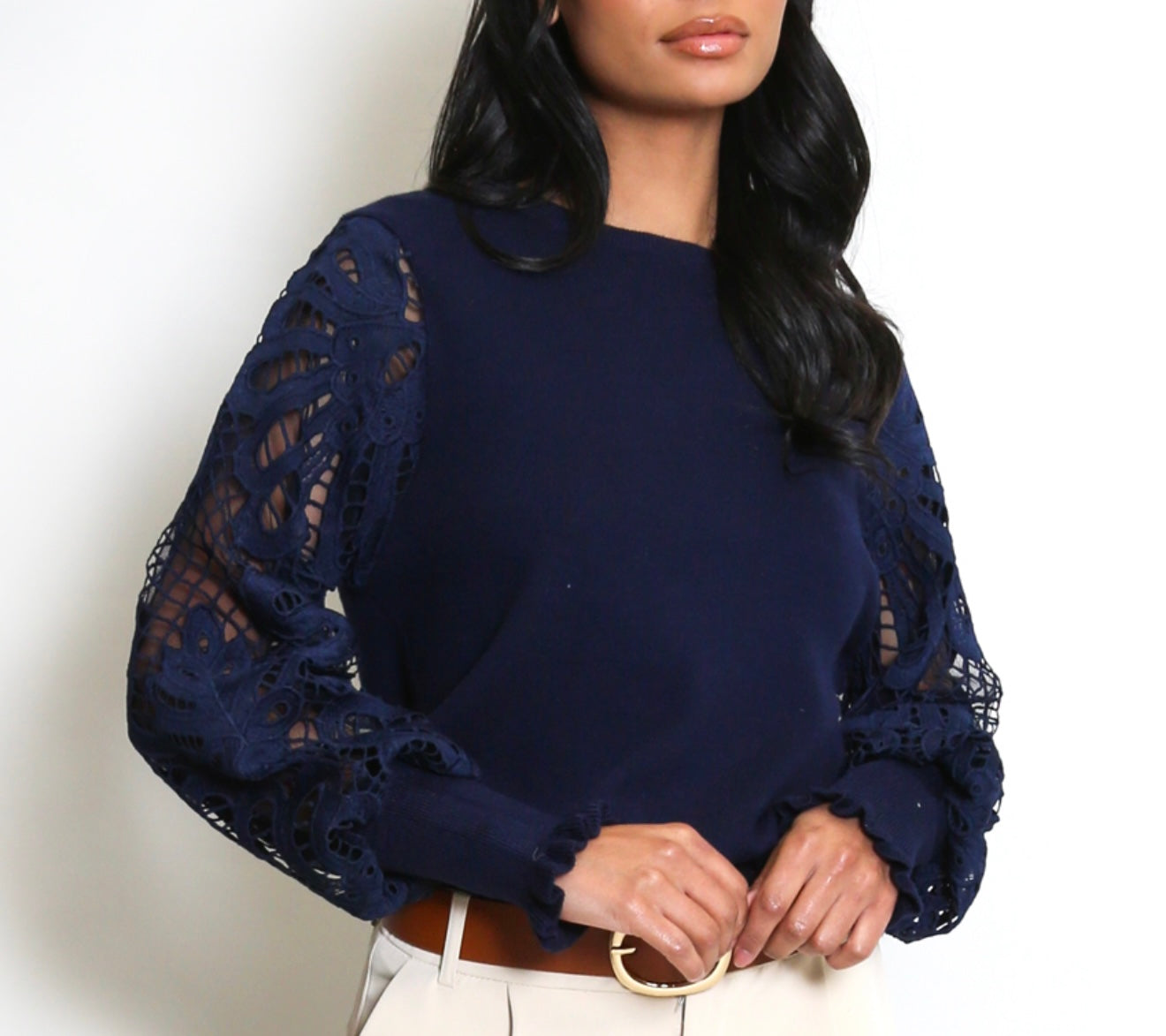 “Amanda” Crochet Sleeve Knit