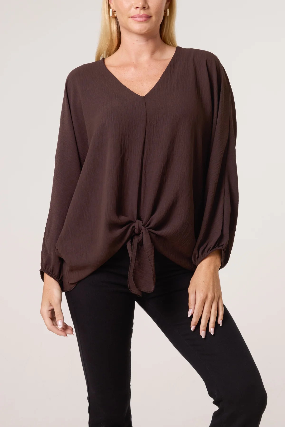Tie-Front V-Neck Blouse