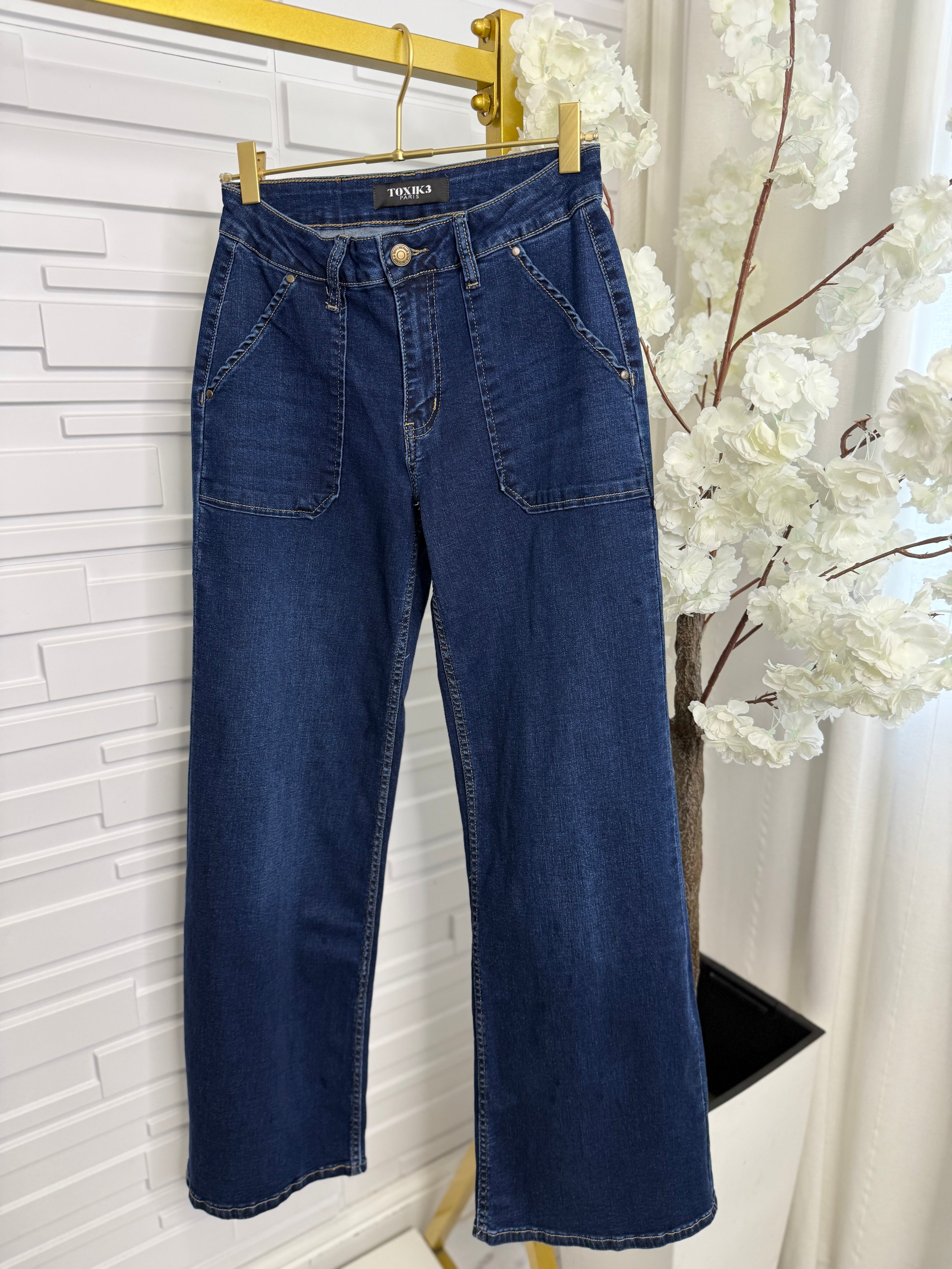 “Toxic” Patch Pocket Wide Leg Jeans (Recommend Size Down)