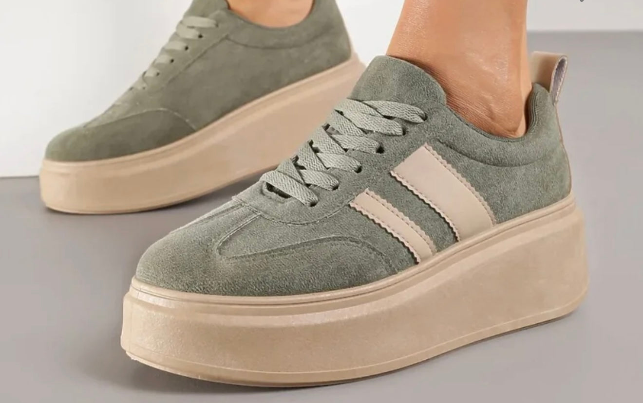 “Tia” Khaki Platform Trainer