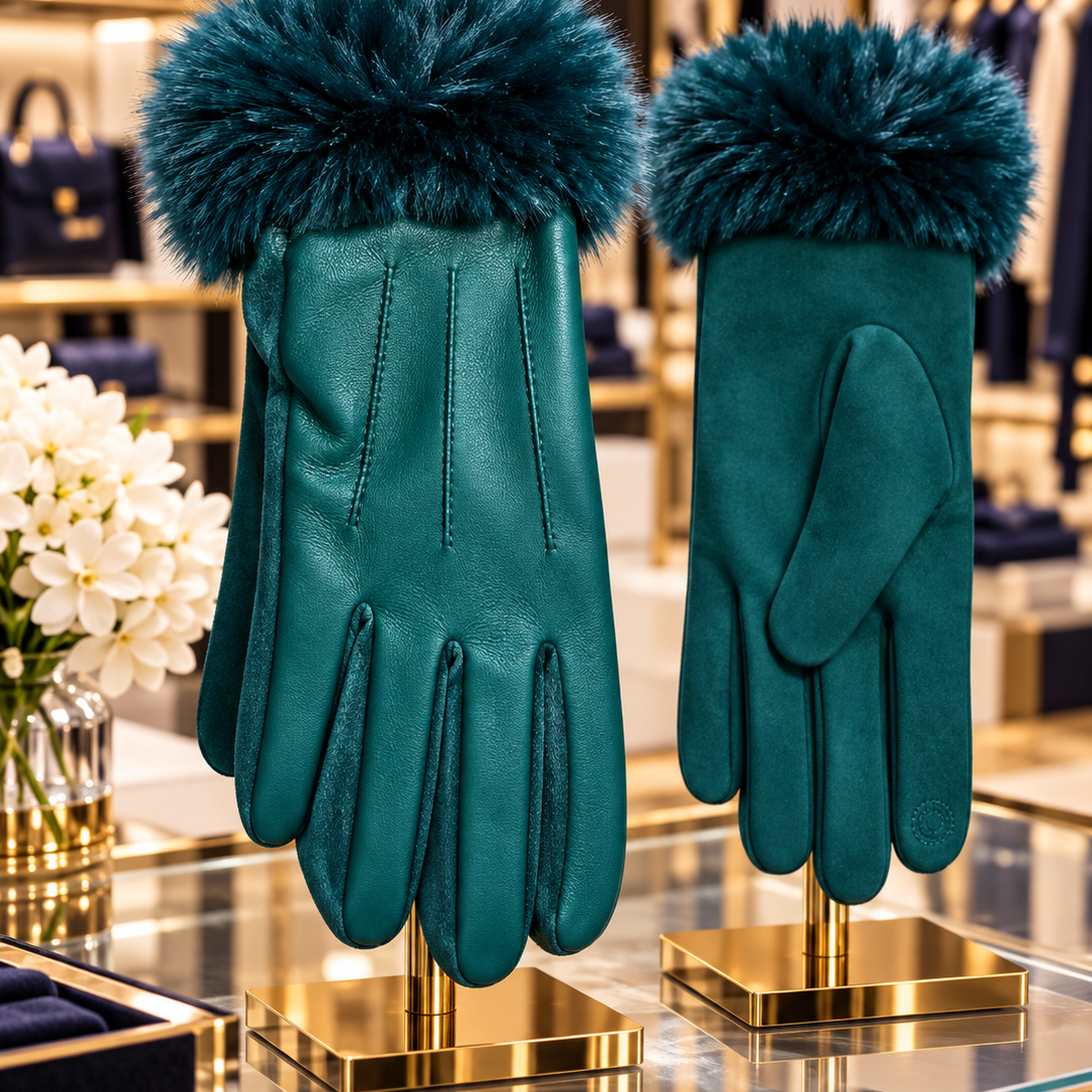 Faux Leather Fur-Trim Gloves