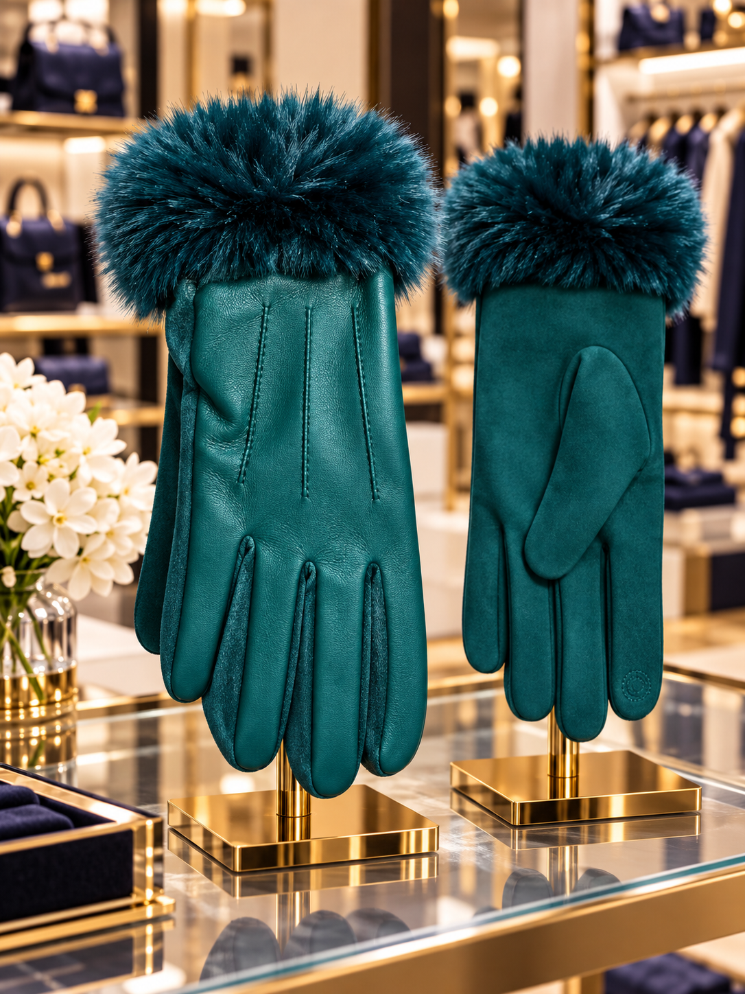 Faux Leather Fur-Trim Gloves