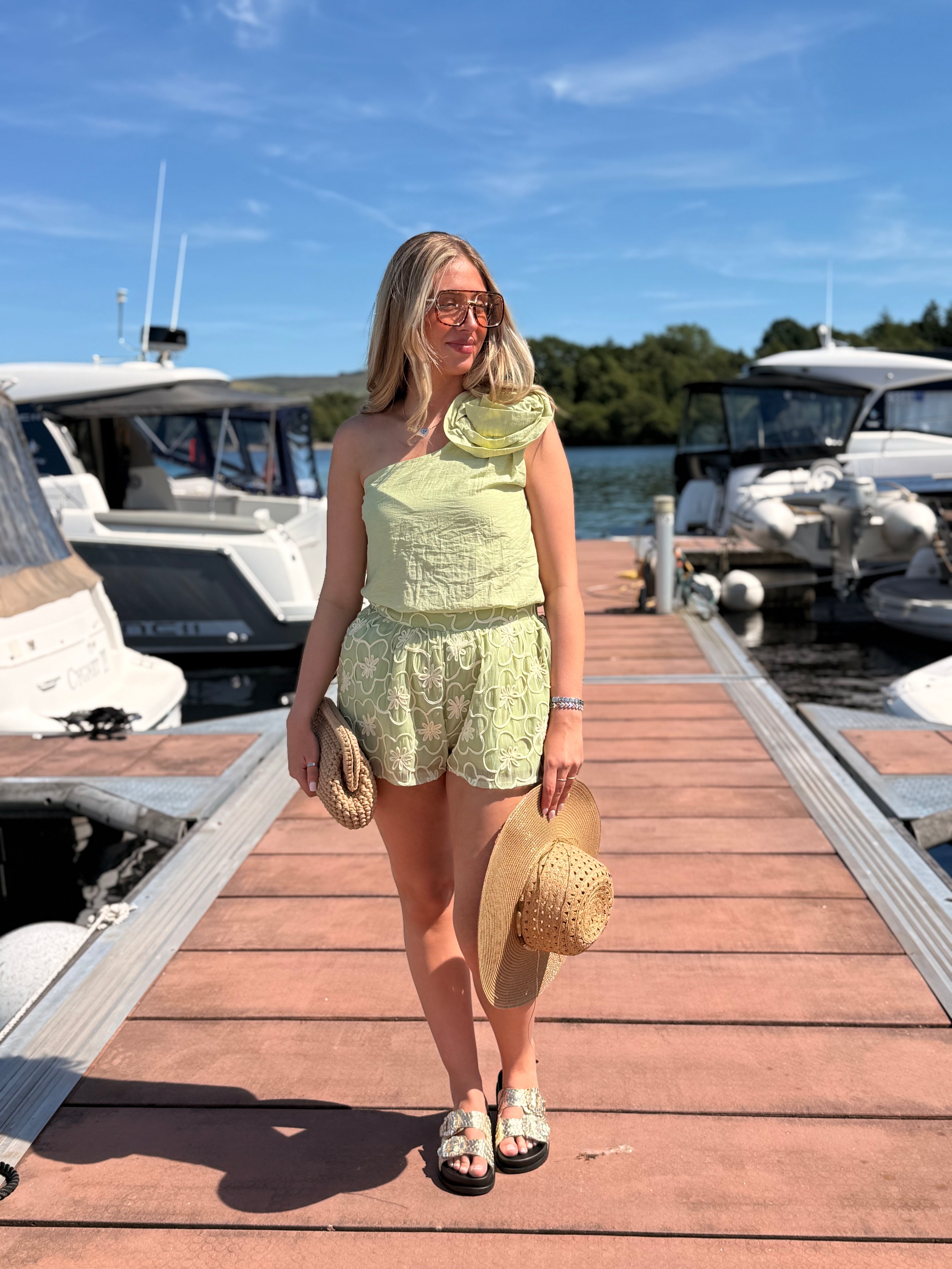 Sage Embroidered Shorts