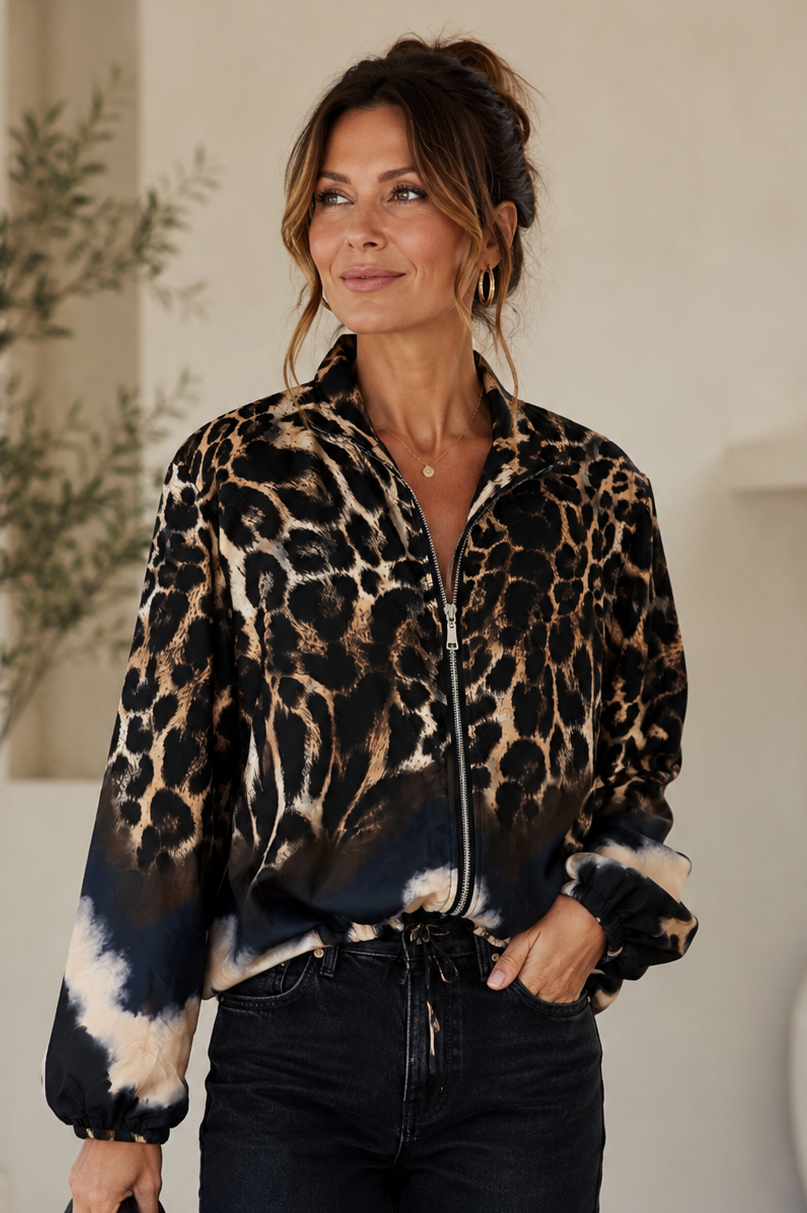 Lori Leopard Satin Bomber