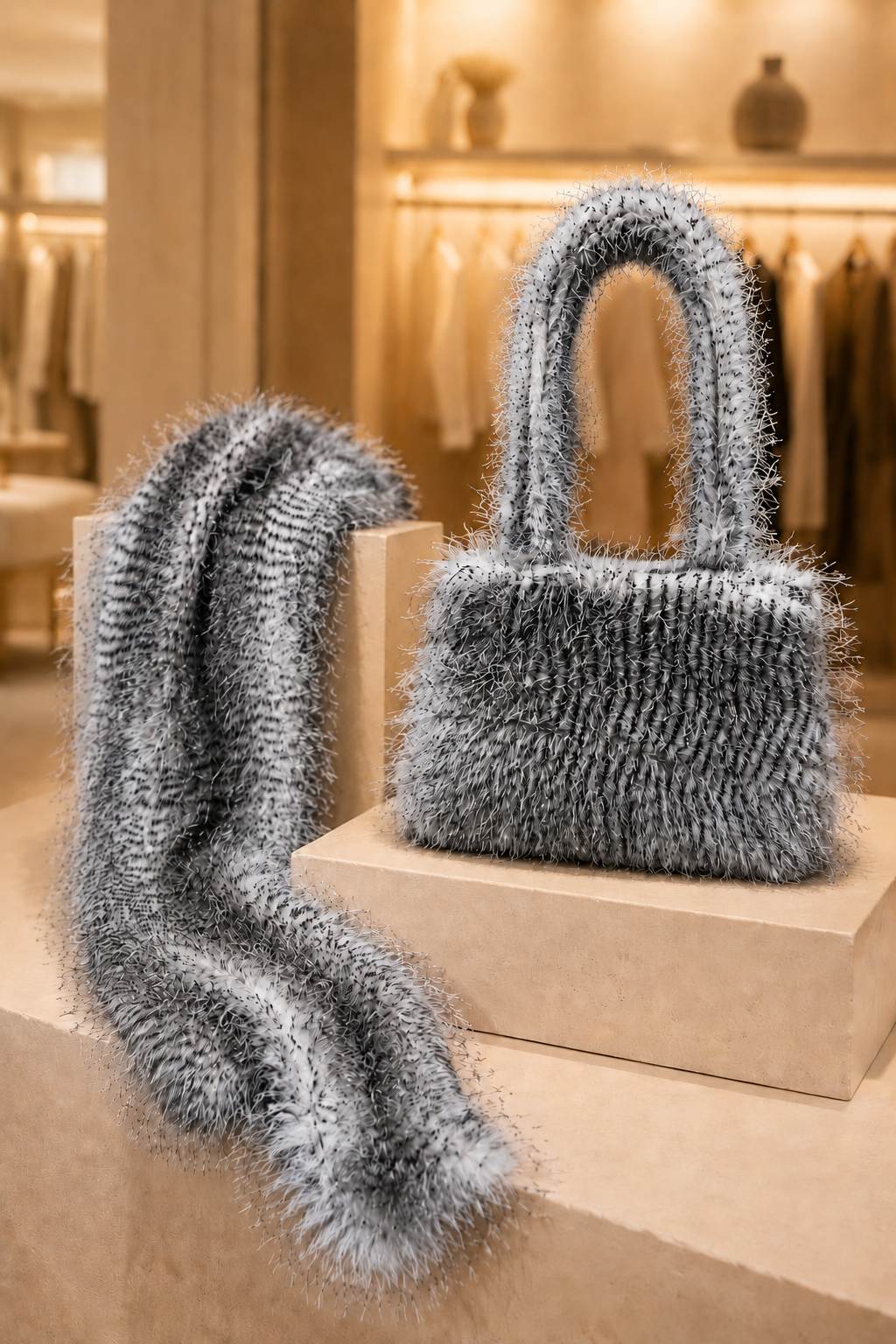 Ostrich Feather - Matching Set (Scarf & Bag)