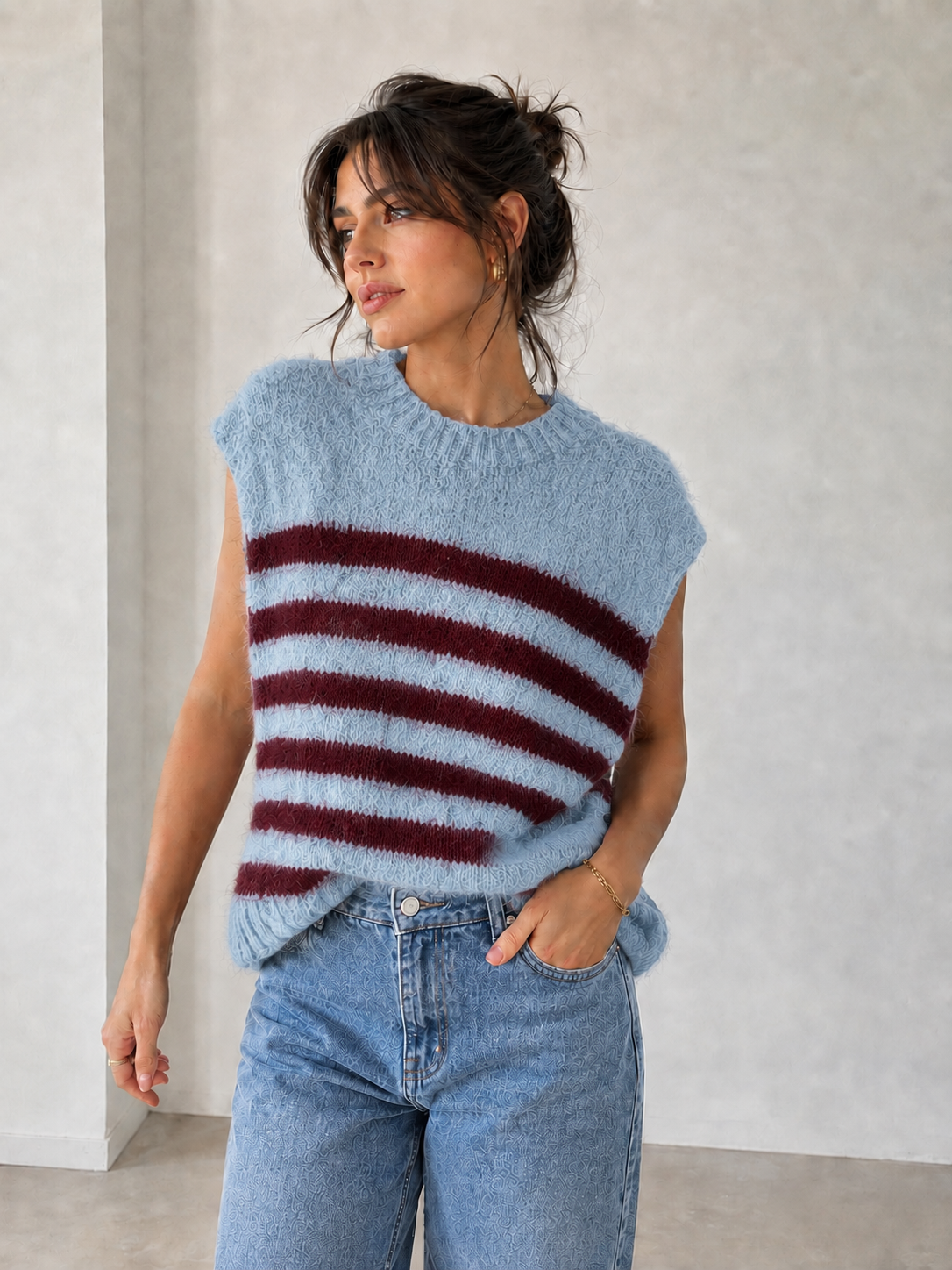 Carla - Stripe Tie-Back Knitted Vest