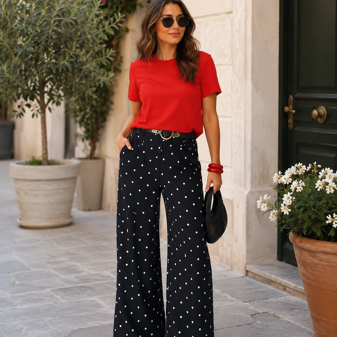 Shellie - Wide Leg Polka Dot Trs