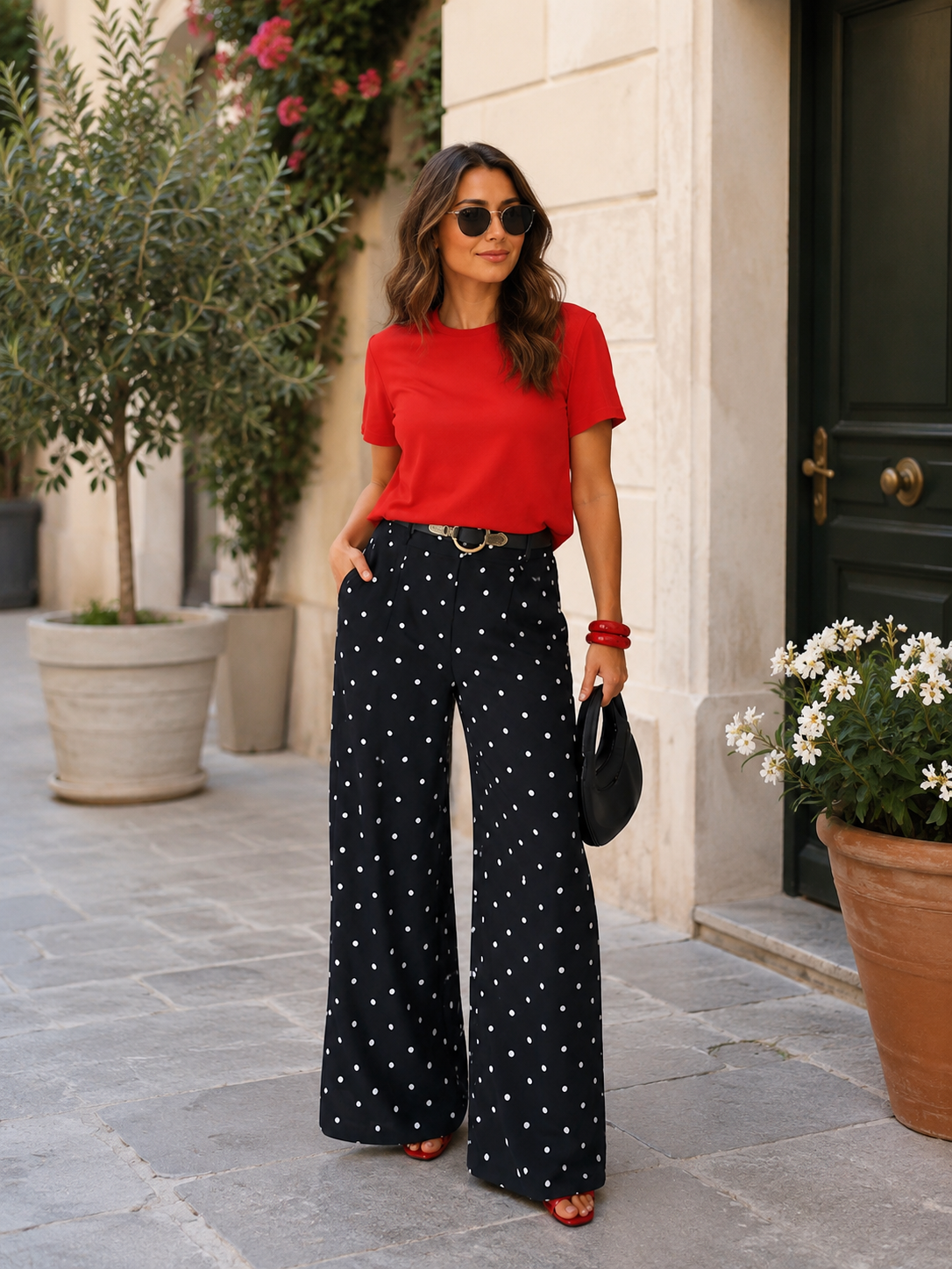Shellie - Wide Leg Polka Dot Trs