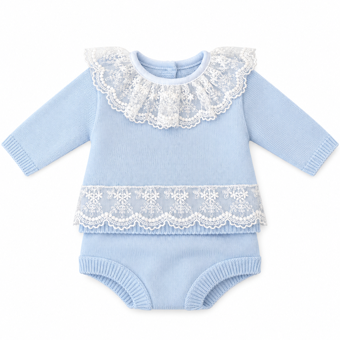 Blue Knitted 2pc with Lace Detail