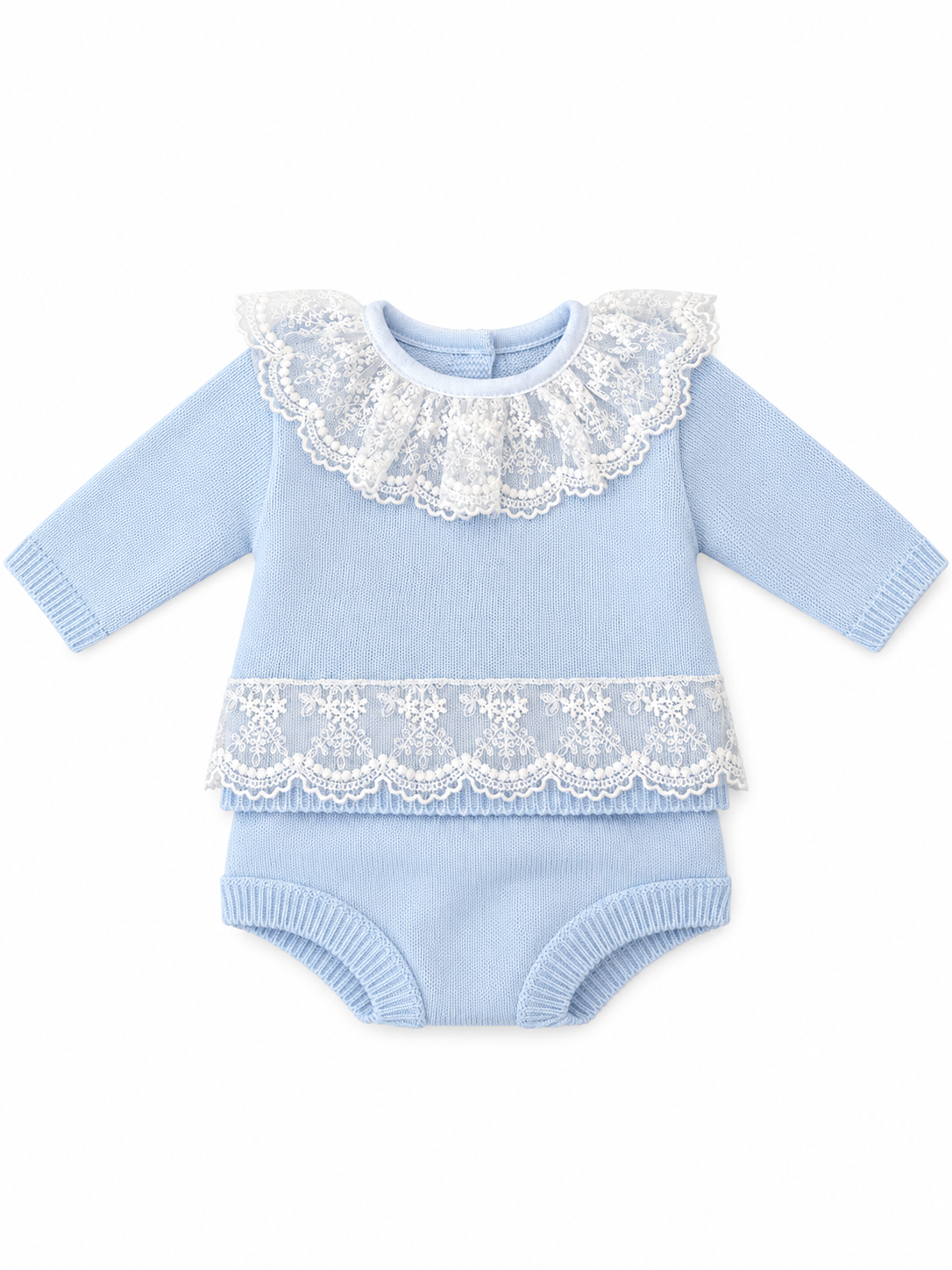 Blue Knitted 2pc with Lace Detail