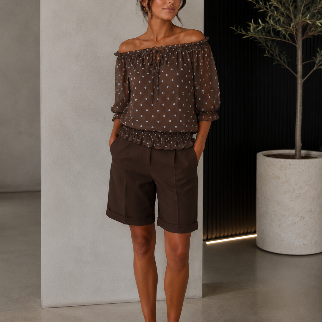 Molly-Off-Shoulder Polka Dot Blouse