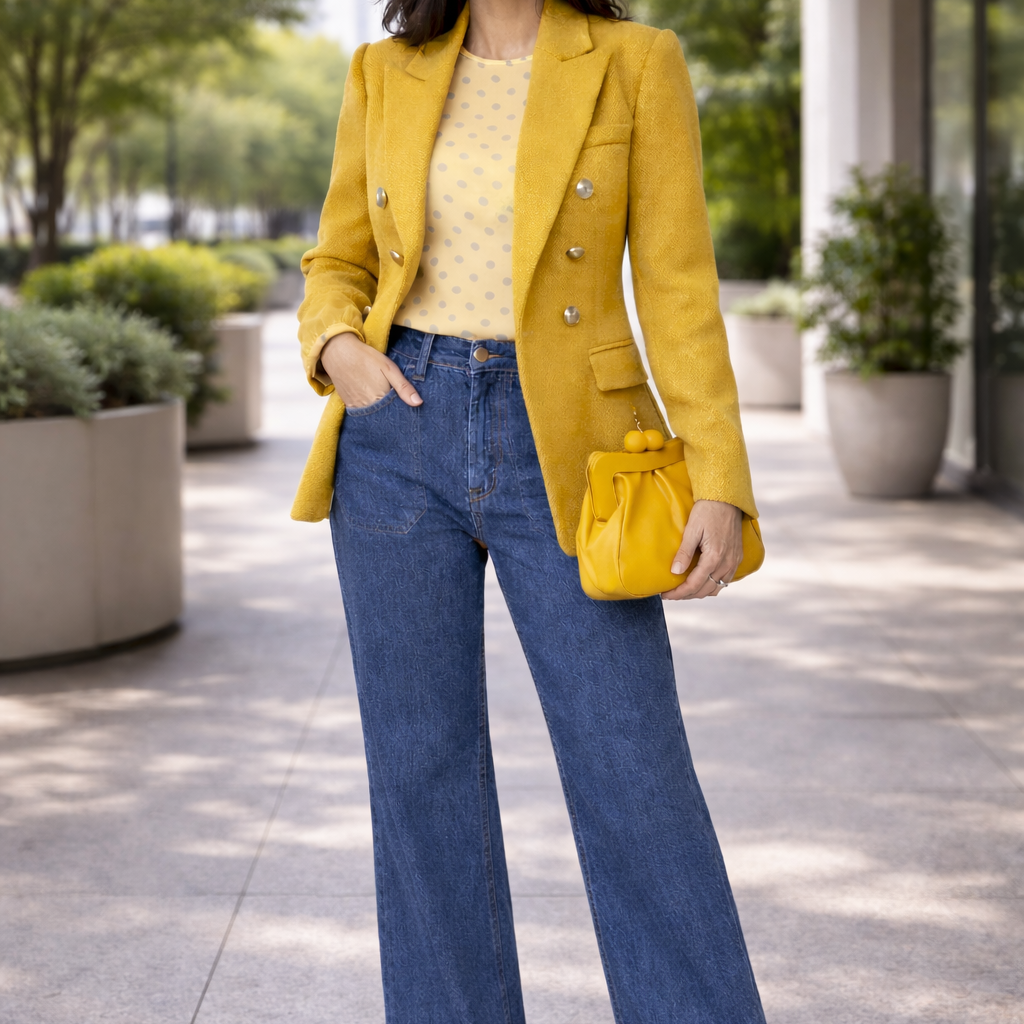 Balmain-Inspired Mustard Double-Breasted Blazer