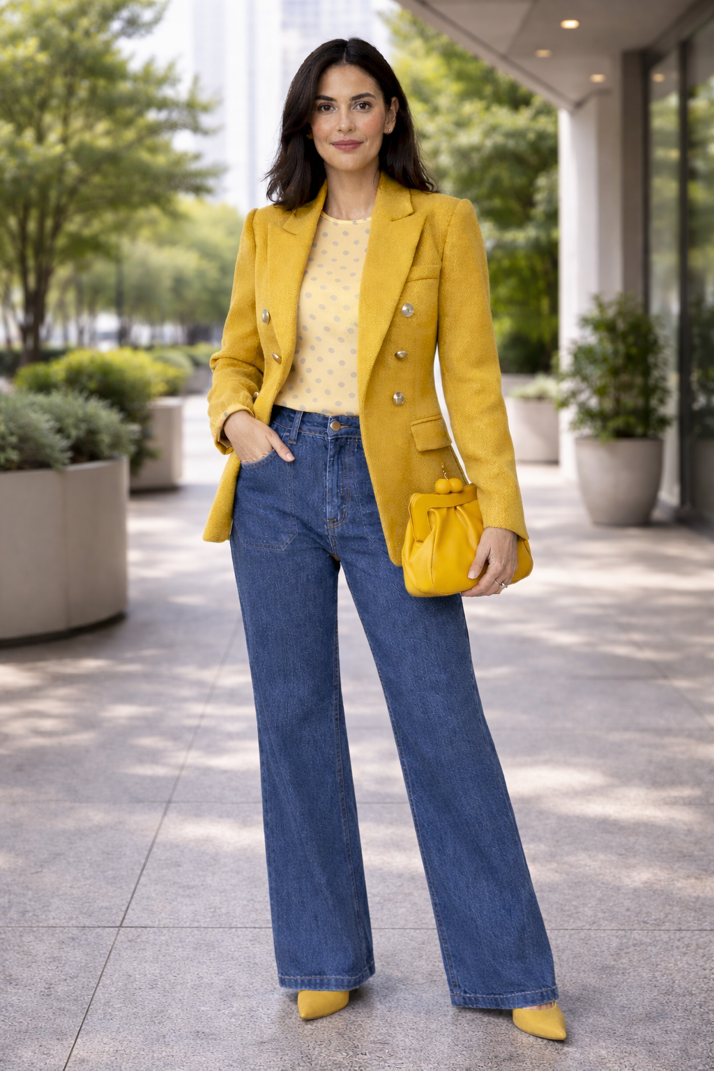 Balmain-Inspired Mustard Double-Breasted Blazer
