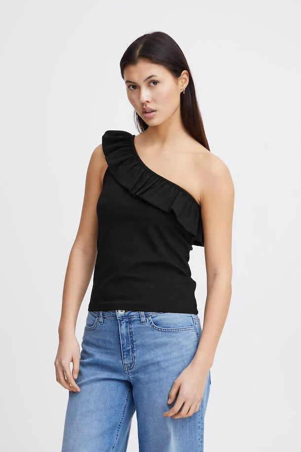 ICHI One Shoulder Frill Top