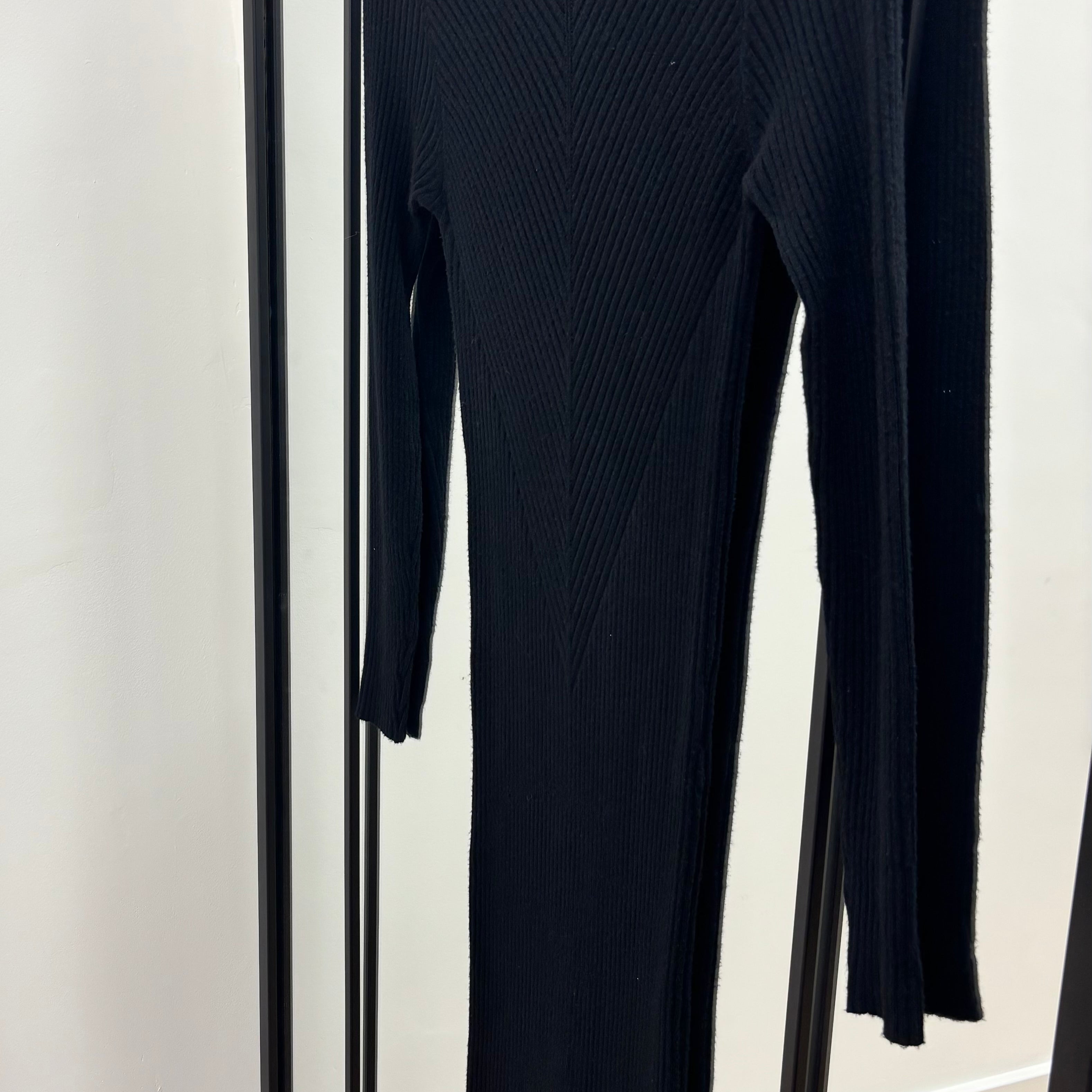 Black Knit Midi Turtleneck Dress