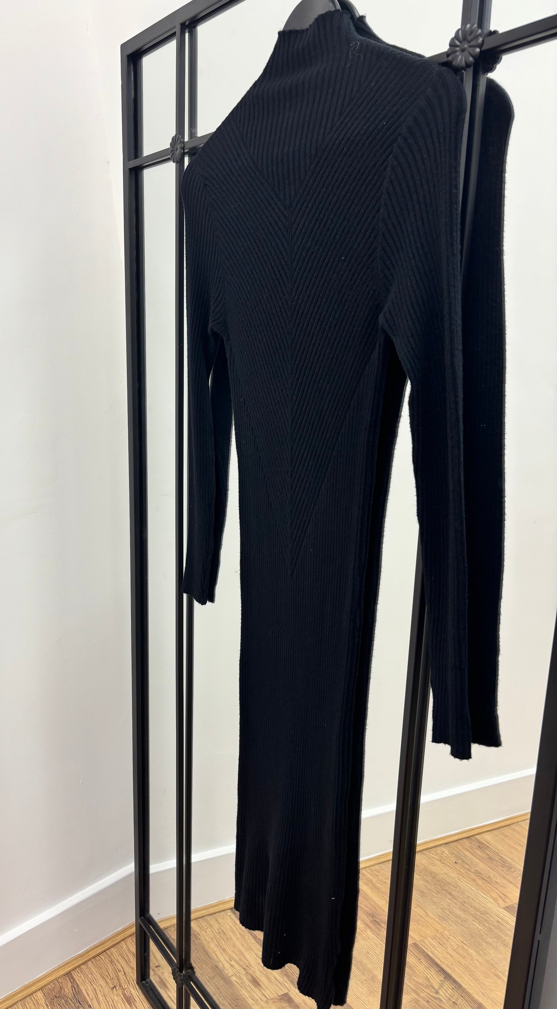 Black Knit Midi Turtleneck Dress