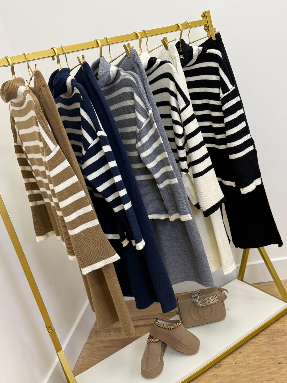 Striped Knit Co-Ord Set with Wide-Leg Trousers