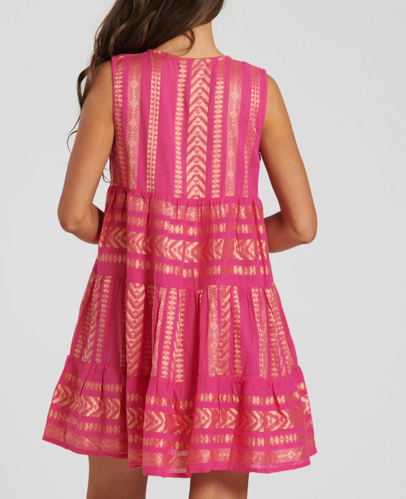 “Selma” Hot Pink Metallic Tiered Dress