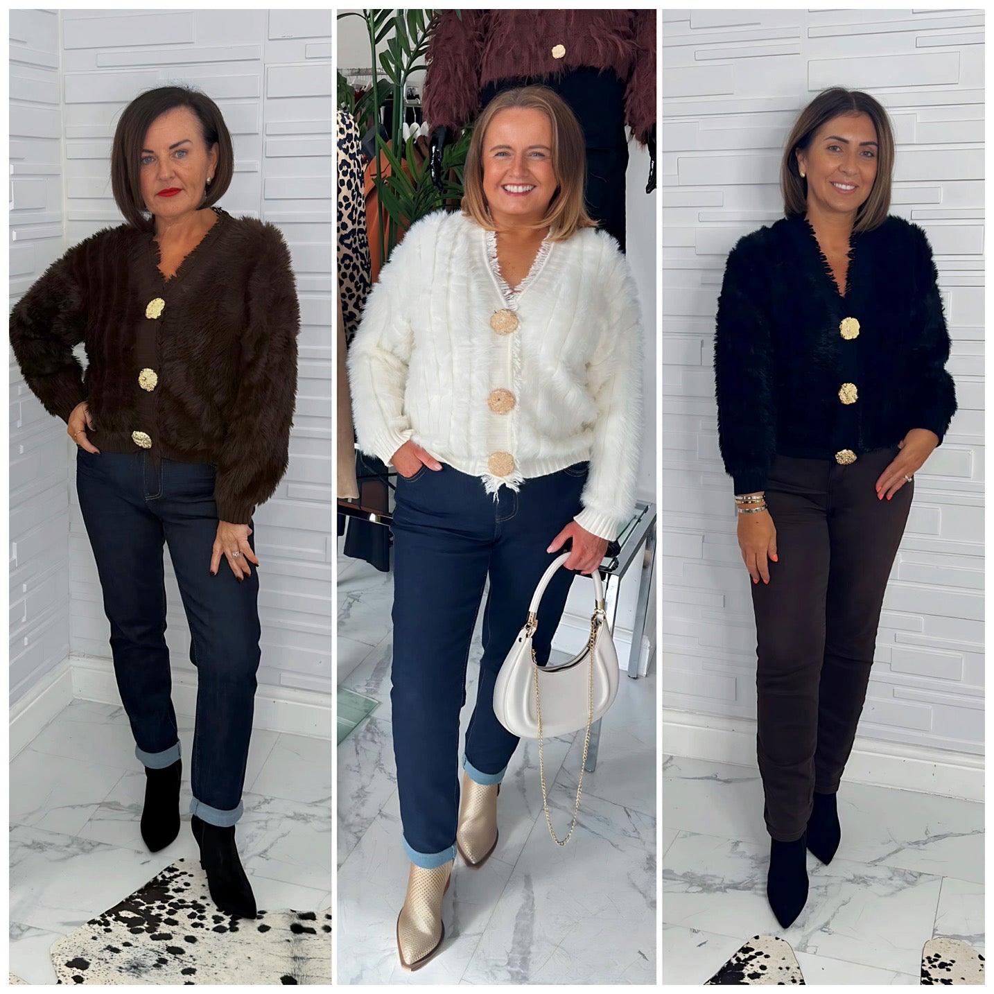 “Frankie” Fur Cardi with Gold Button Detail