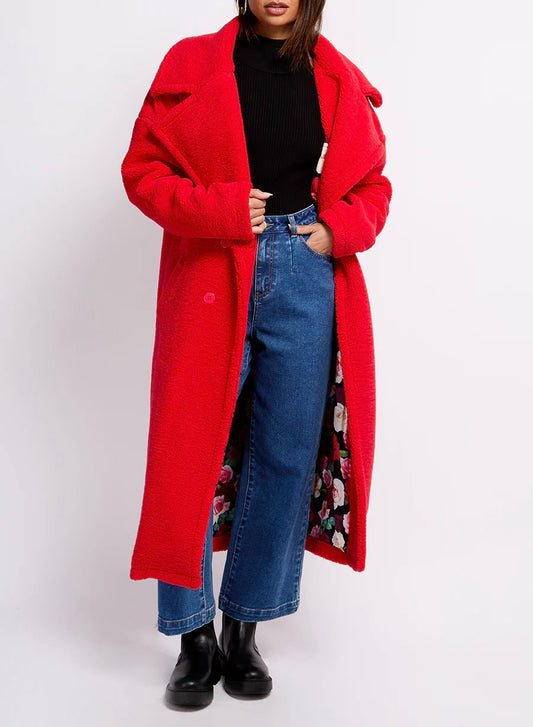 “Rita” Red Oversized Teddy Coat