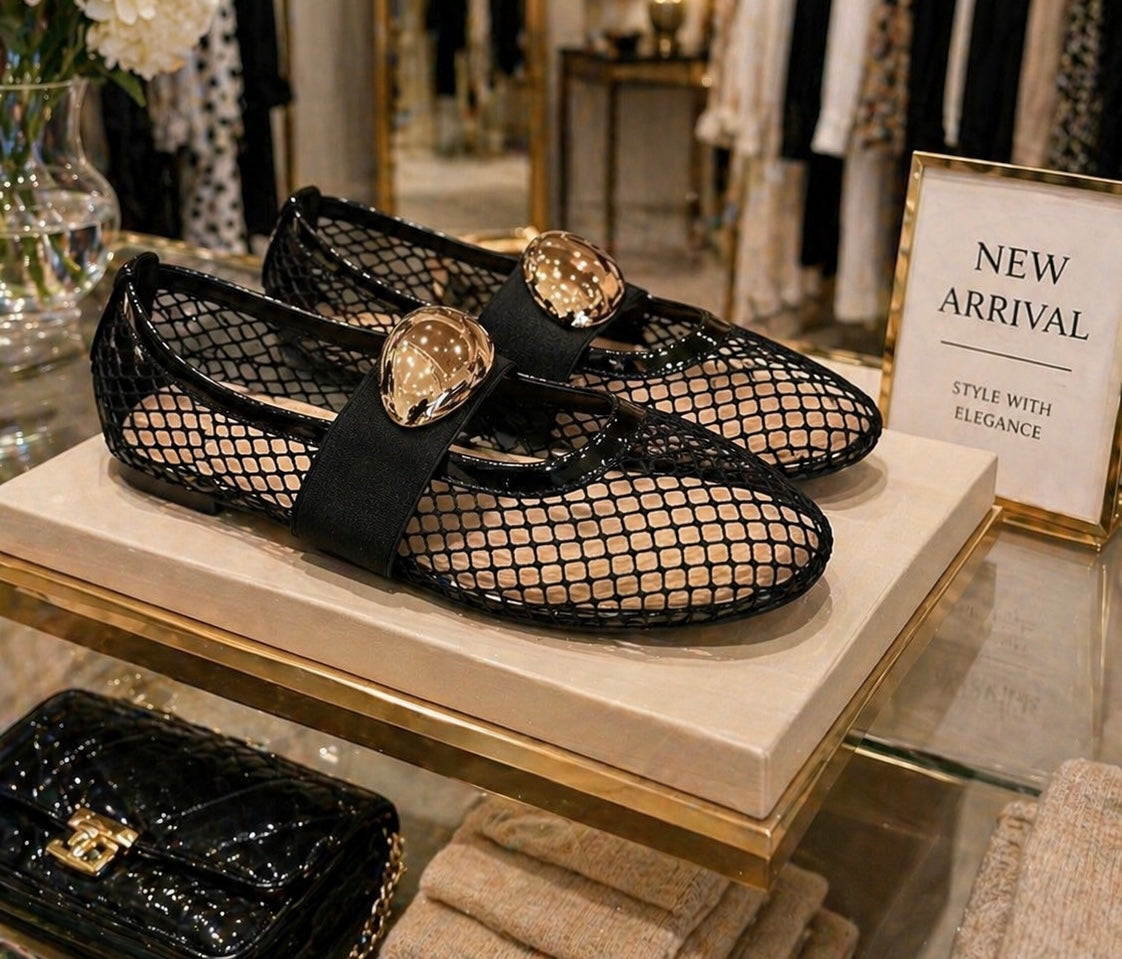 Alice - Mesh Ballet Flat with Gold Detail