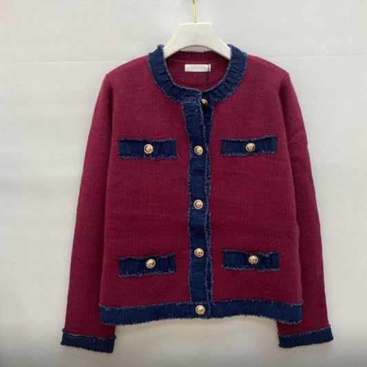 “Lottie” Knitted Jacket with Denim Trim