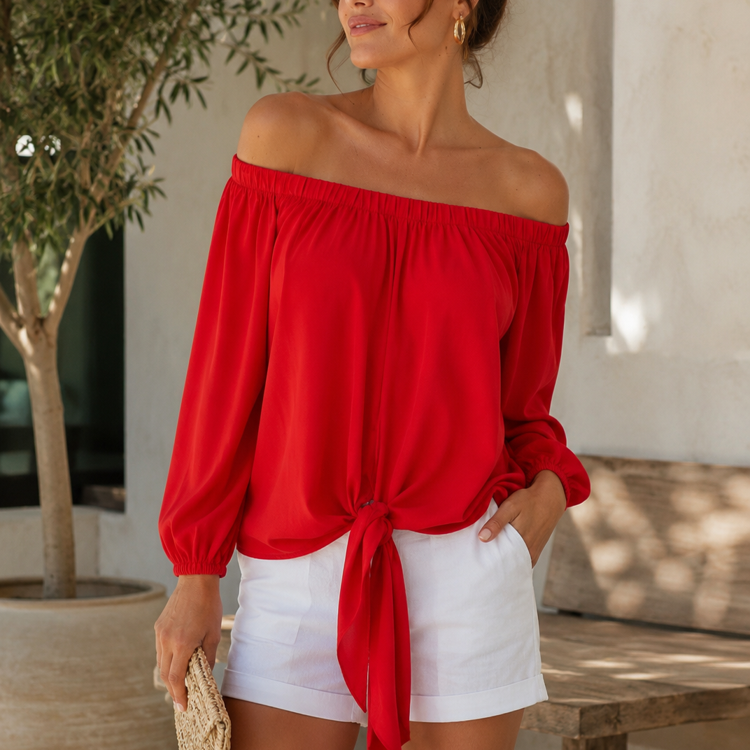 Scarlet - Red Bardot Top