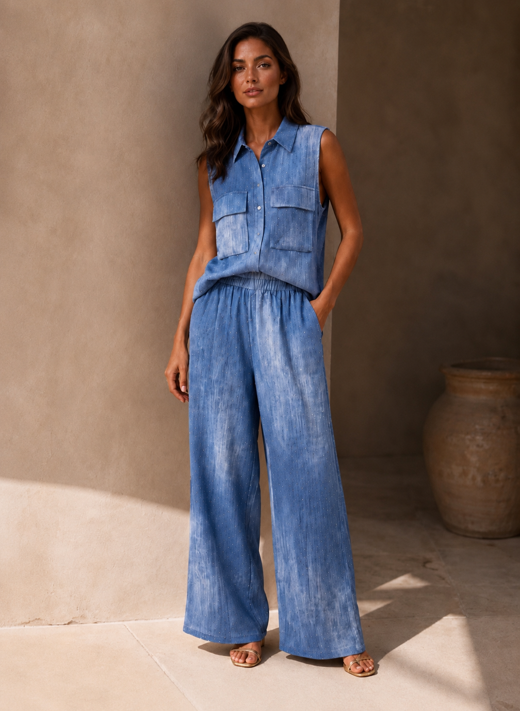 Demi - Denim Look Silver Speckle Co-Ord Set