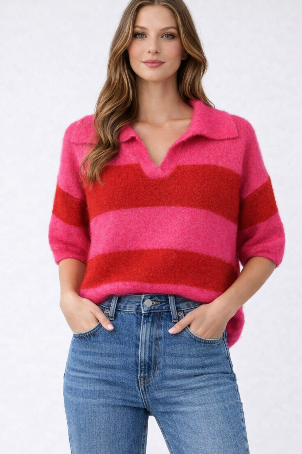 Katie - Soft Stripe Collared Knit Jump