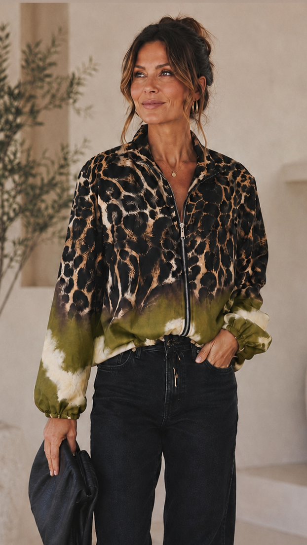 Lori Leopard Satin Bomber