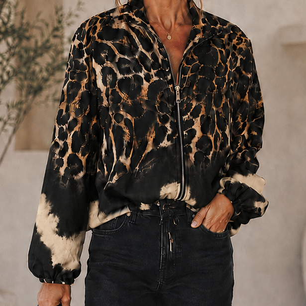 Lori Leopard Satin Bomber