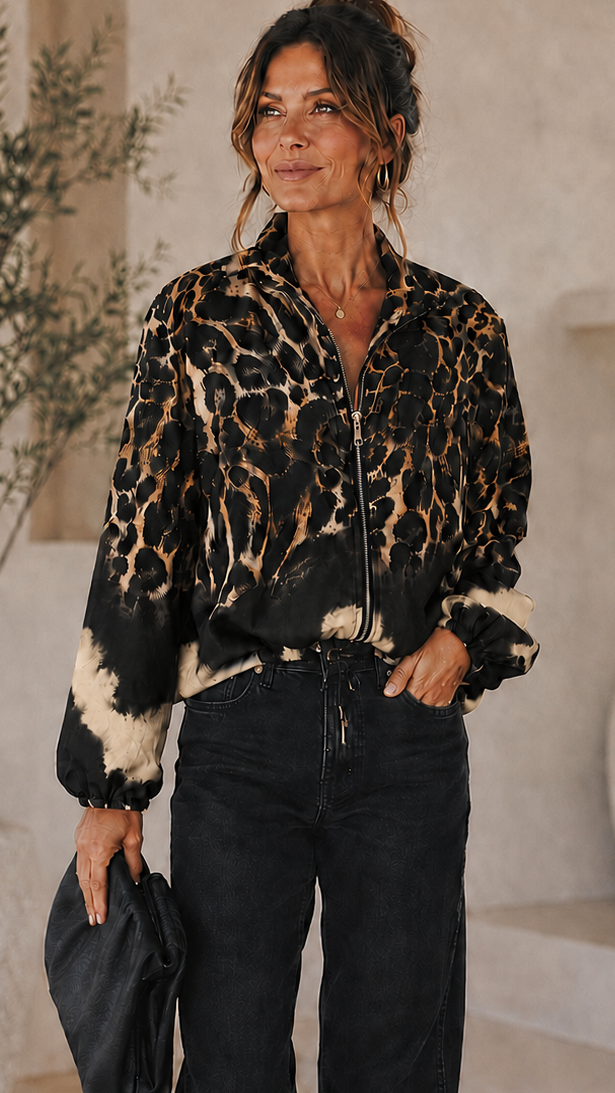 Lori Leopard Satin Bomber