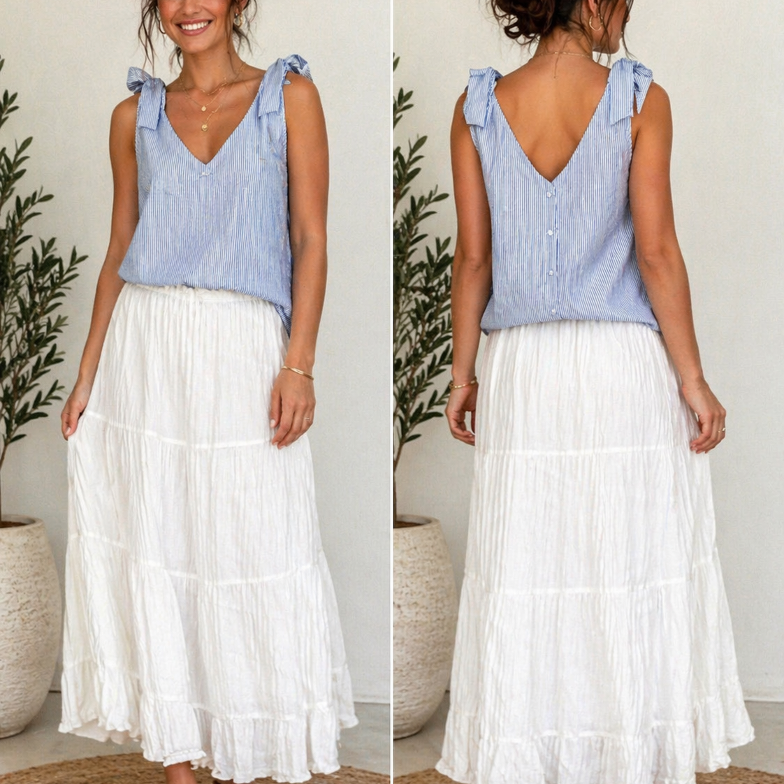 Josie - Stripe Top with Button Detail