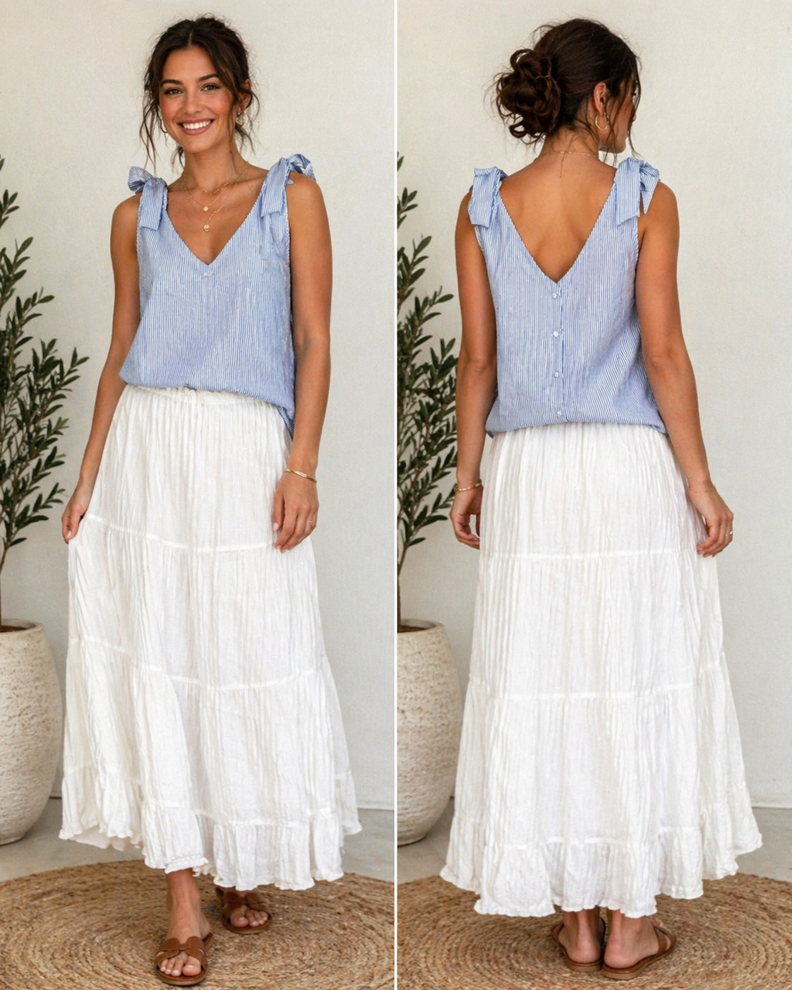 Josie - Stripe Top with Button Detail