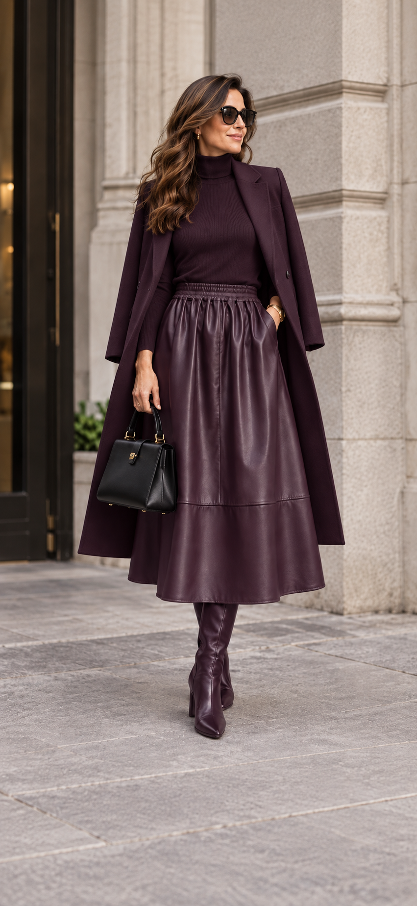Fran -  Faux Leather A-Line Midi Skirt