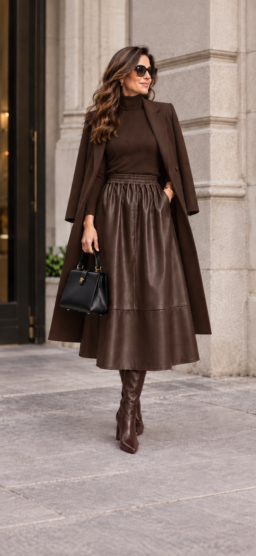 Fran -  Faux Leather A-Line Midi Skirt