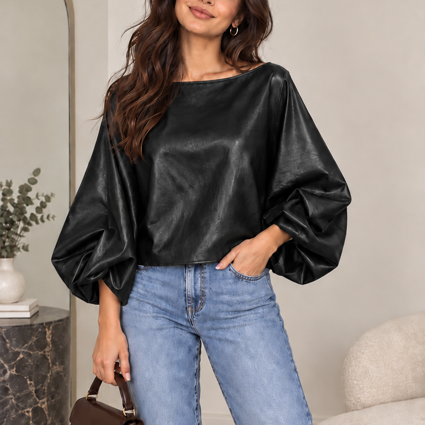 Bella - PU Leather Balloon Sleeve Top