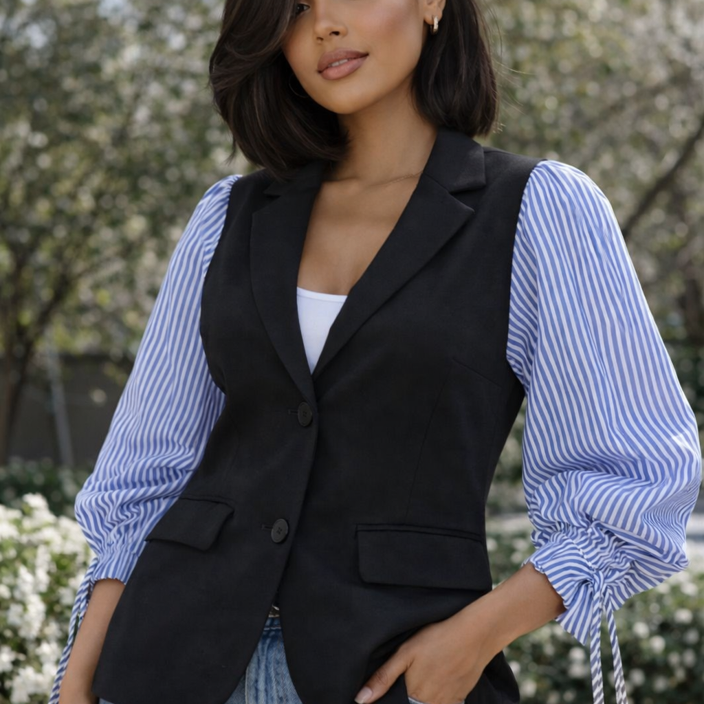 Julie -  Blazer with Striped Tie Sleeves