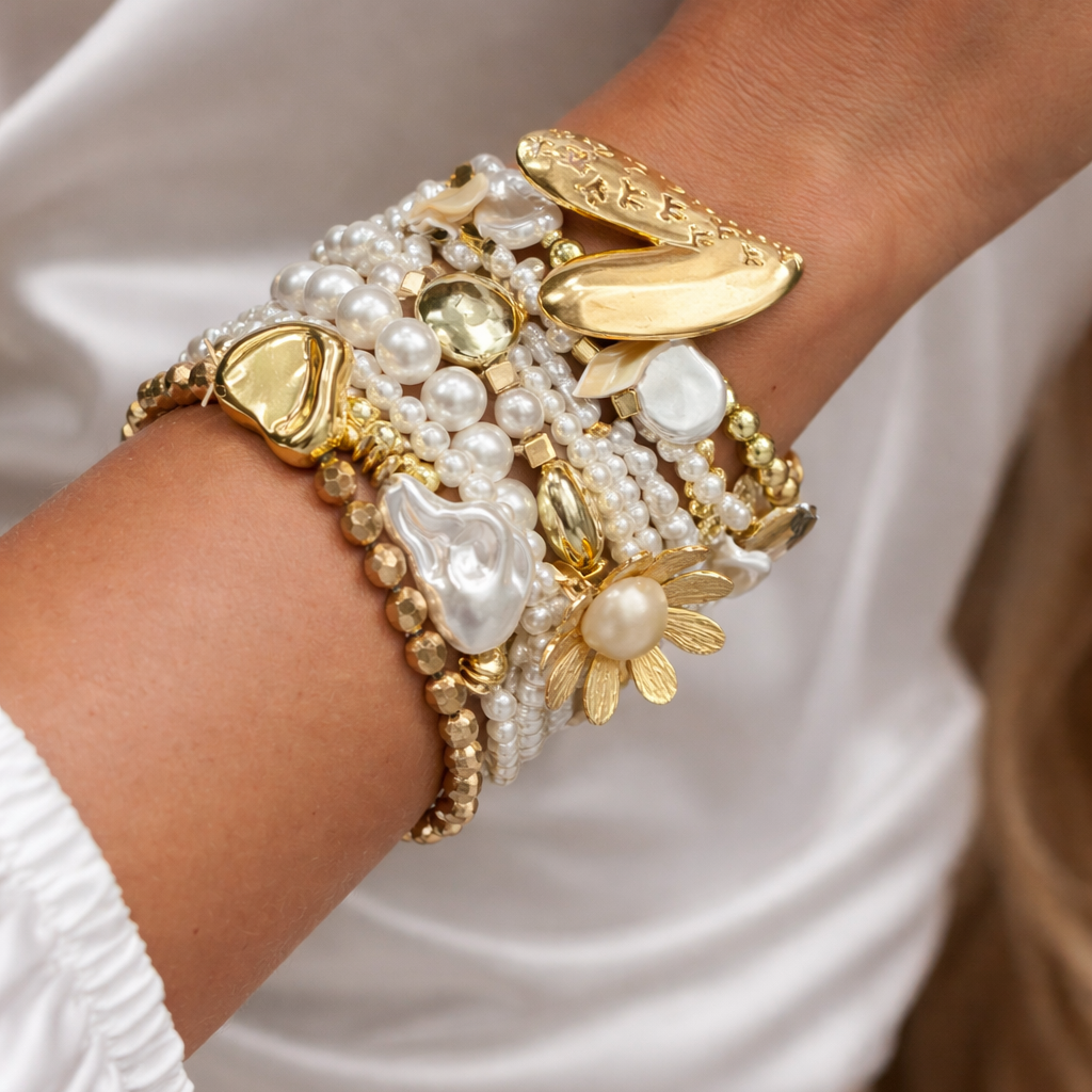 Golden Pearl Luxe Charm Stack