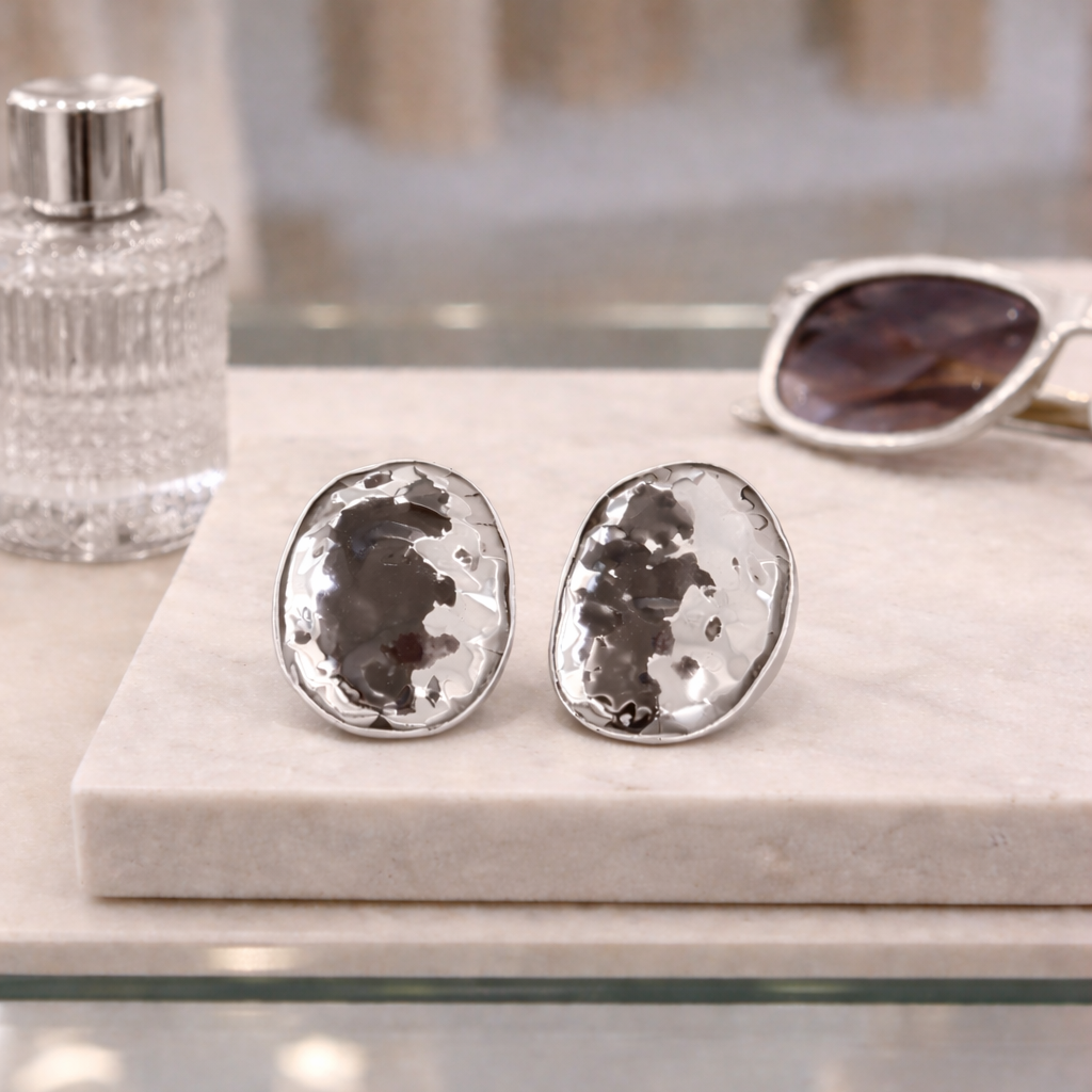 Textured Oval Statement Earrings