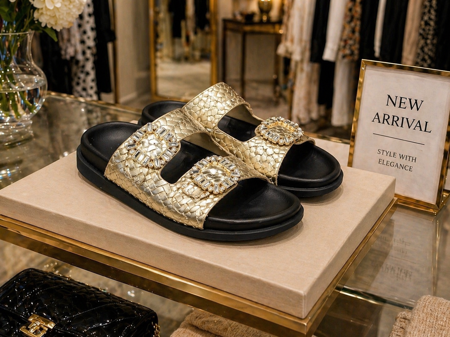 Crystal-Double-Strap Sliders