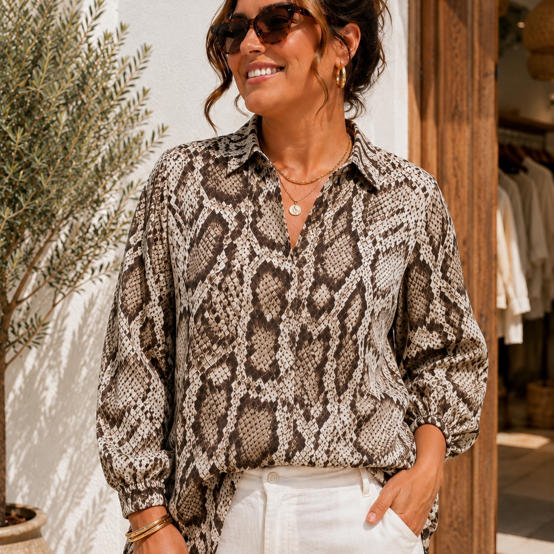 Anna - Animal Print Pull-On Top – Relaxed Top
