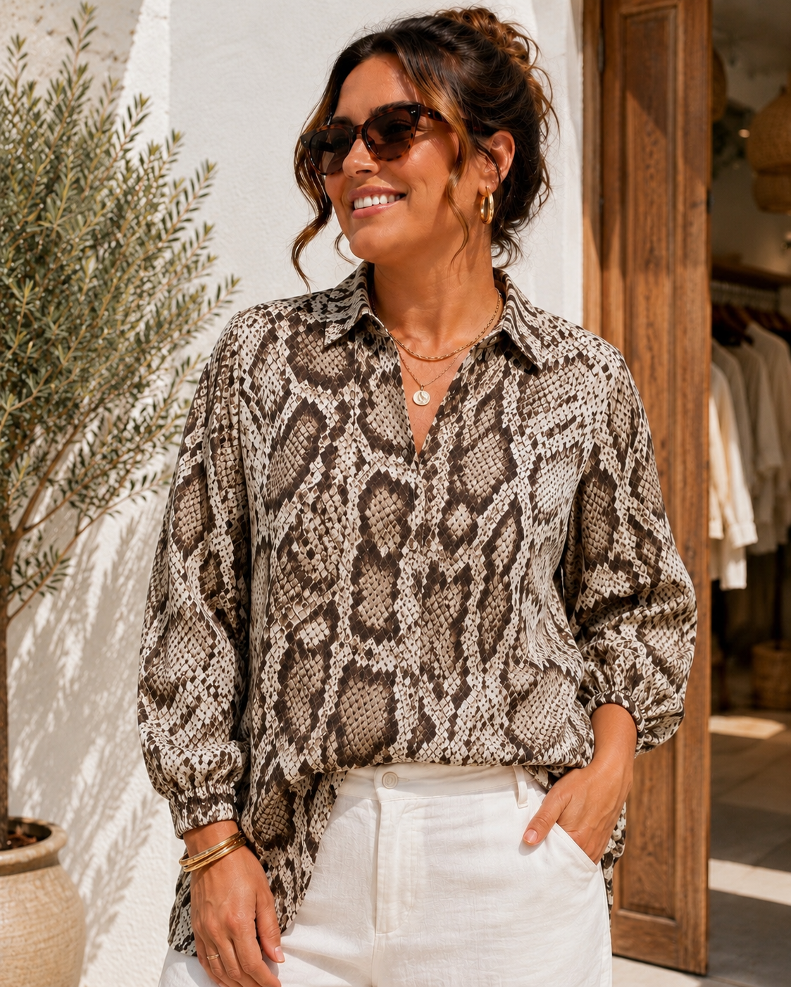 Anna - Animal Print Pull-On Top – Relaxed Top