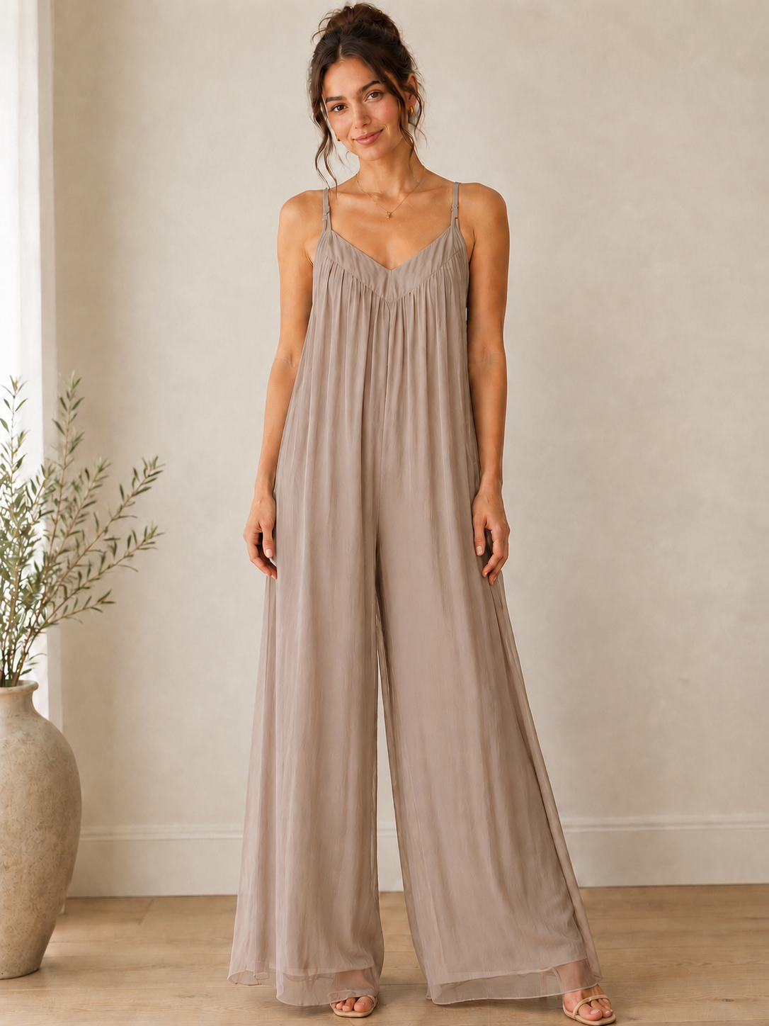 Cheryl - Navy Sleeveless Chiffon Wide Leg Jumpsuit
