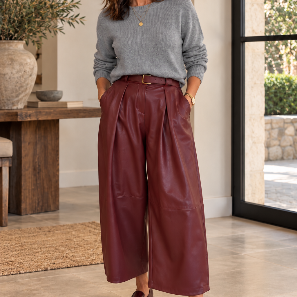 PU Belted Barrel Leg Trouser