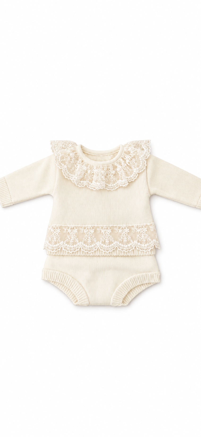 Cream Knitted 2pc with Lace Detail
